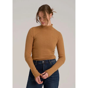 American Eagle Tan Ribbed Long Sleeve Mock Neck Tee Size M